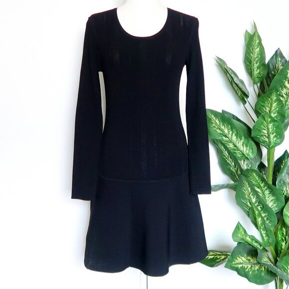 Rag & Bone Isla Black Knit Long Sleeve Fit & Flare Scoop Neck Mini Dress Medium - Picture 5 of 16